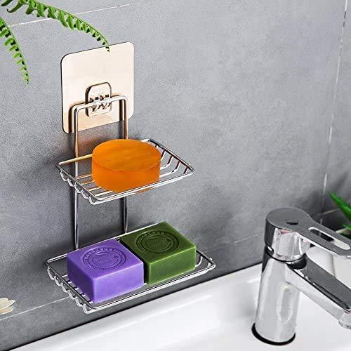 Wall Mounted Double Layered Stainless Steel Soaps Storage Rack