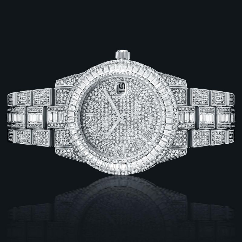 Iced Baguette Cut Roman Numerals Men's Watch