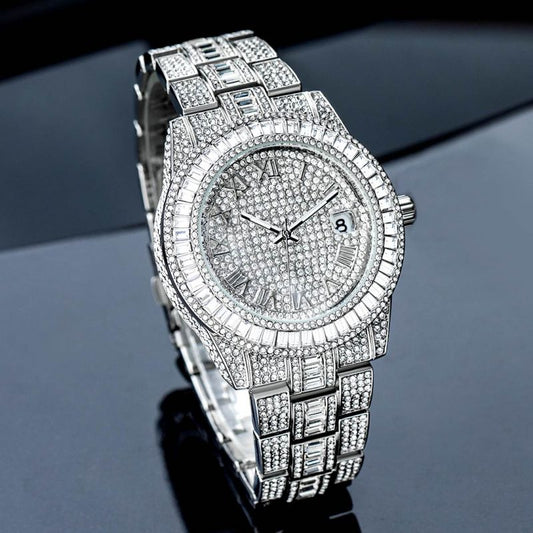 Iced Baguette Cut Roman Numerals Men's Watch