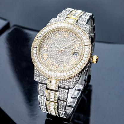 Iced Baguette Cut Roman Numerals Men's Watch