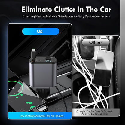 Premium 4-in-1 Retractable Car Charger (120W)(iPhone/Type C Cable- Compatible with iPhone Android)