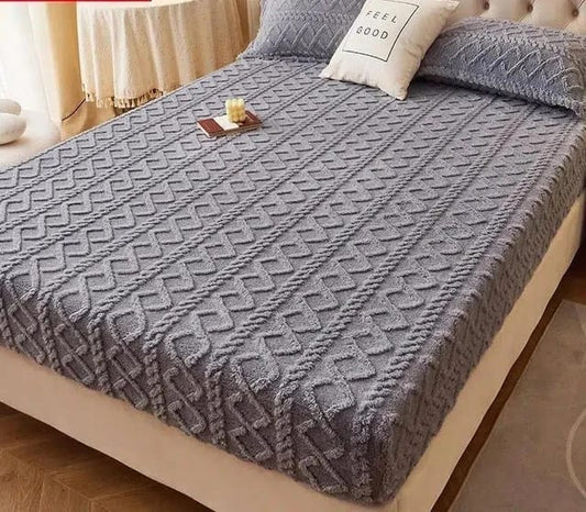 Winter Elastic Bedsheet + 2 FREE PILLOW COVERS (DARK BLUE)