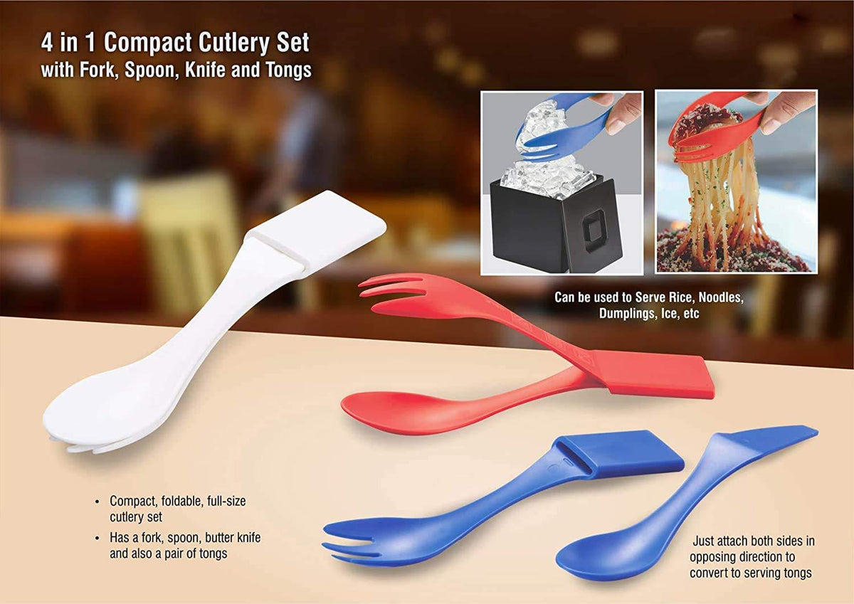 4 in 1 Travel Cutlery Set of Spoon, Fork Knife & Tongs (Pack of 5)