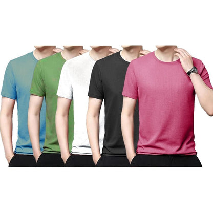 Stretchable  Half Sleeves Mens T-Shirt (Pack Of 5)